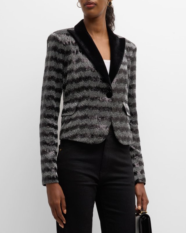 Single-Breasted Sequin Chevron Blazer